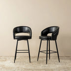 Sgabello da bar in similpelle stile moderno di metà secolo con borchie e gambe in metallo – Nero / Marrone