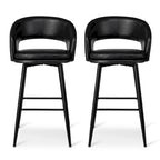 Sgabello da bar in similpelle stile moderno di metà secolo con borchie e gambe in metallo – Nero / Marrone