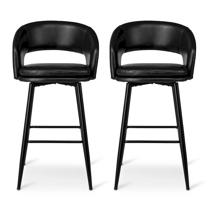 Sgabello da bar in similpelle stile moderno di metà secolo con borchie e gambe in metallo – Nero / Marrone