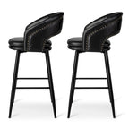 Sgabello da bar in similpelle stile moderno di metà secolo con borchie e gambe in metallo – Nero / Marrone