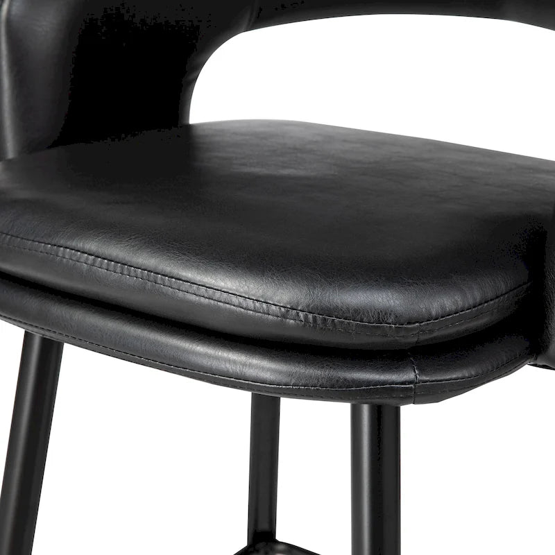 Sgabello da bar in similpelle stile moderno di metà secolo con borchie e gambe in metallo – Nero / Marrone