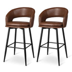 Sgabello da bar in similpelle stile moderno di metà secolo con borchie e gambe in metallo – Nero / Marrone