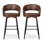 Sgabello da bar in similpelle stile moderno di metà secolo con borchie e gambe in metallo – Nero / Marrone