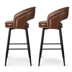 Sgabello da bar in similpelle stile moderno di metà secolo con borchie e gambe in metallo – Nero / Marrone