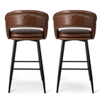 Sgabello da bar in similpelle stile moderno di metà secolo con borchie e gambe in metallo – Nero / Marrone