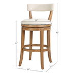 Sgabello da bar curvo con schienale aperto e rotazione a 180°, seduta imbottita e finitura con borchie – Bianco / Noce Pecan, Altezza banco / bar, Singolo