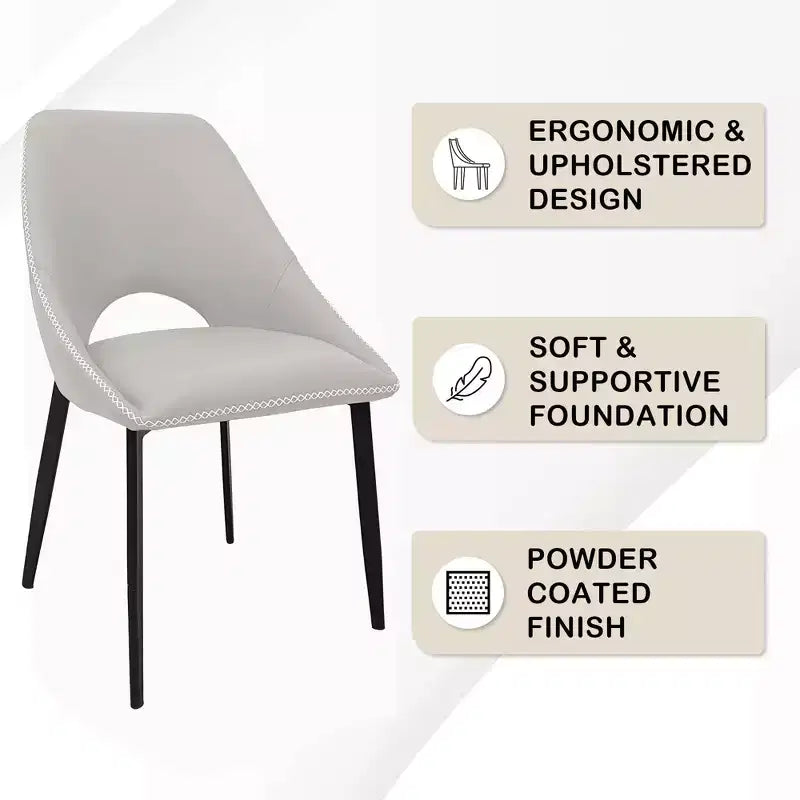 LeisureMod Amalfi Collection Sedie da Pranzo Imbottite Set da 2 Design Curvo con Schienale Aperto e Gambe in Ferro Verniciato a Polvere per Cucina e Sala da Pranzo