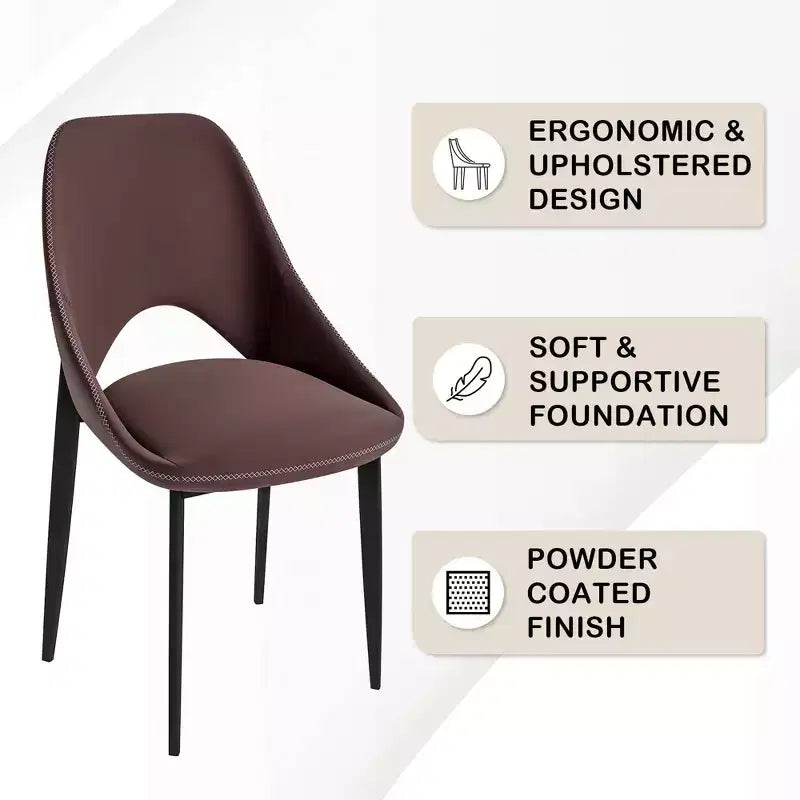 LeisureMod Amalfi Collection Sedie da Pranzo Imbottite Set da 2 Design Curvo con Schienale Aperto e Gambe in Ferro Verniciato a Polvere per Cucina e Sala da Pranzo