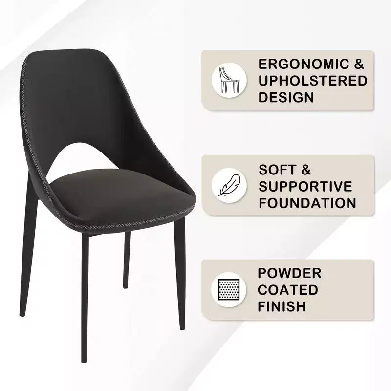 LeisureMod Amalfi Collection Sedie da Pranzo Imbottite Set da 2 Design Curvo con Schienale Aperto e Gambe in Ferro Verniciato a Polvere per Cucina e Sala da Pranzo