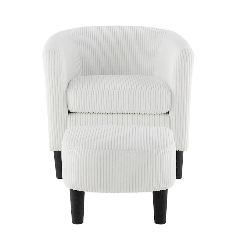 Poltrona d'accento in velluto a coste con pouf e braccioli curvi – Velluto a coste grigio / bianco / giallo / verde / Tessuto nero
