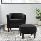 Poltrona d'accento in velluto a coste con pouf e braccioli curvi – Velluto a coste grigio / bianco / giallo / verde / Tessuto nero