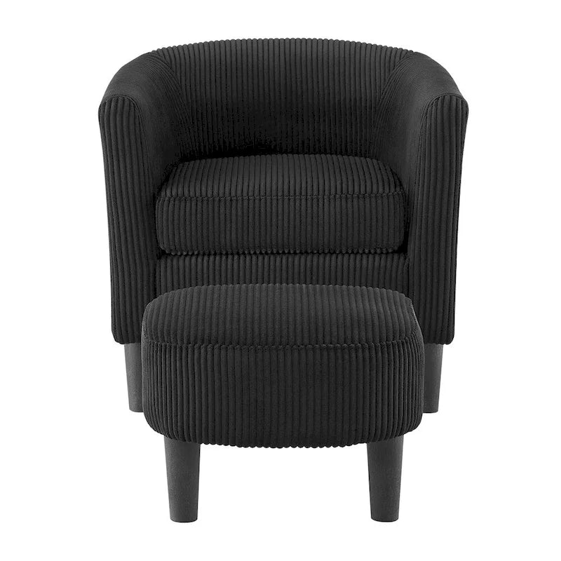 Poltrona d'accento in velluto a coste con pouf e braccioli curvi – Velluto a coste grigio / bianco / giallo / verde / Tessuto nero