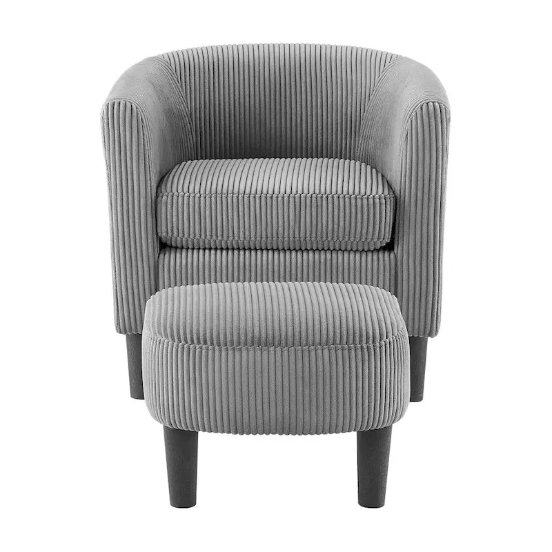 Poltrona d'accento in velluto a coste con pouf e braccioli curvi – Velluto a coste grigio / bianco / giallo / verde / Tessuto nero