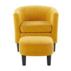 Poltrona d'accento in velluto a coste con pouf e braccioli curvi – Velluto a coste grigio / bianco / giallo / verde / Tessuto nero