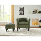 Poltrona d'accento in velluto a coste con pouf e braccioli curvi – Velluto a coste grigio / bianco / giallo / verde / Tessuto nero