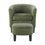 Poltrona d'accento in velluto a coste con pouf e braccioli curvi – Velluto a coste grigio / bianco / giallo / verde / Tessuto nero