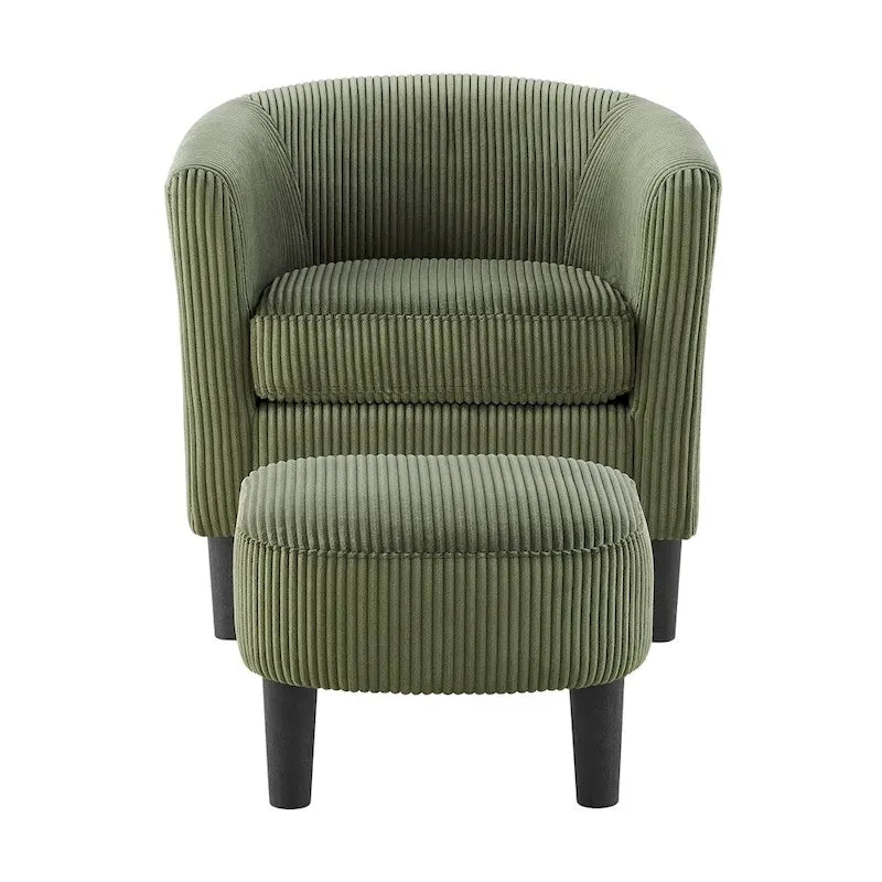 Poltrona d'accento in velluto a coste con pouf e braccioli curvi – Velluto a coste grigio / bianco / giallo / verde / Tessuto nero