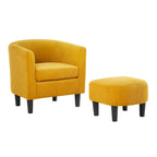 Poltrona d'accento in velluto a coste con pouf e braccioli curvi – Velluto a coste grigio / bianco / giallo / verde / Tessuto nero