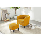Poltrona d'accento in velluto a coste con pouf e braccioli curvi – Velluto a coste grigio / bianco / giallo / verde / Tessuto nero