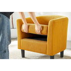 Poltrona d'accento in velluto a coste con pouf e braccioli curvi – Velluto a coste grigio / bianco / giallo / verde / Tessuto nero
