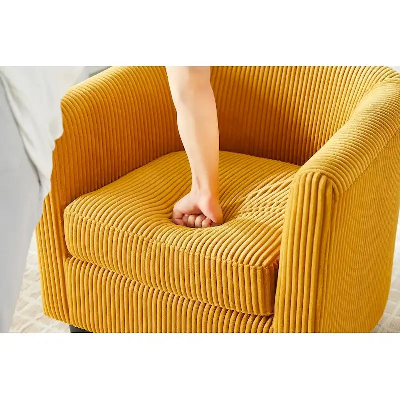 Poltrona d'accento in velluto a coste con pouf e braccioli curvi – Velluto a coste grigio / bianco / giallo / verde / Tessuto nero