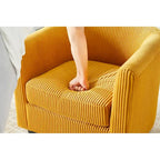 Poltrona d'accento in velluto a coste con pouf e braccioli curvi – Velluto a coste grigio / bianco / giallo / verde / Tessuto nero