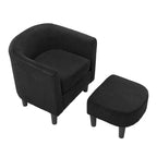 Poltrona d'accento in velluto a coste con pouf e braccioli curvi – Velluto a coste grigio / bianco / giallo / verde / Tessuto nero