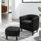 Poltrona d'accento in velluto a coste con pouf e braccioli curvi – Velluto a coste grigio / bianco / giallo / verde / Tessuto nero