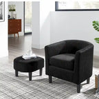 Poltrona d'accento in velluto a coste con pouf e braccioli curvi – Velluto a coste grigio / bianco / giallo / verde / Tessuto nero