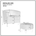 Poltrona d'accento in velluto a coste con pouf e braccioli curvi – Velluto a coste grigio / bianco / giallo / verde / Tessuto nero