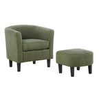 Poltrona d'accento in velluto a coste con pouf e braccioli curvi – Velluto a coste grigio / bianco / giallo / verde / Tessuto nero