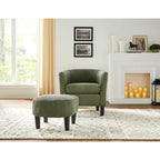 Poltrona d'accento in velluto a coste con pouf e braccioli curvi – Velluto a coste grigio / bianco / giallo / verde / Tessuto nero