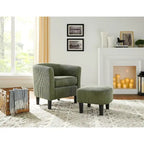 Poltrona d'accento in velluto a coste con pouf e braccioli curvi – Velluto a coste grigio / bianco / giallo / verde / Tessuto nero