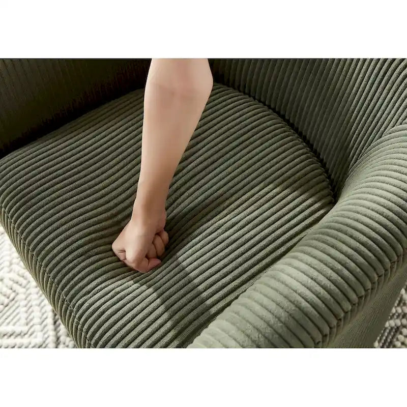 Poltrona d'accento in velluto a coste con pouf e braccioli curvi – Velluto a coste grigio / bianco / giallo / verde / Tessuto nero