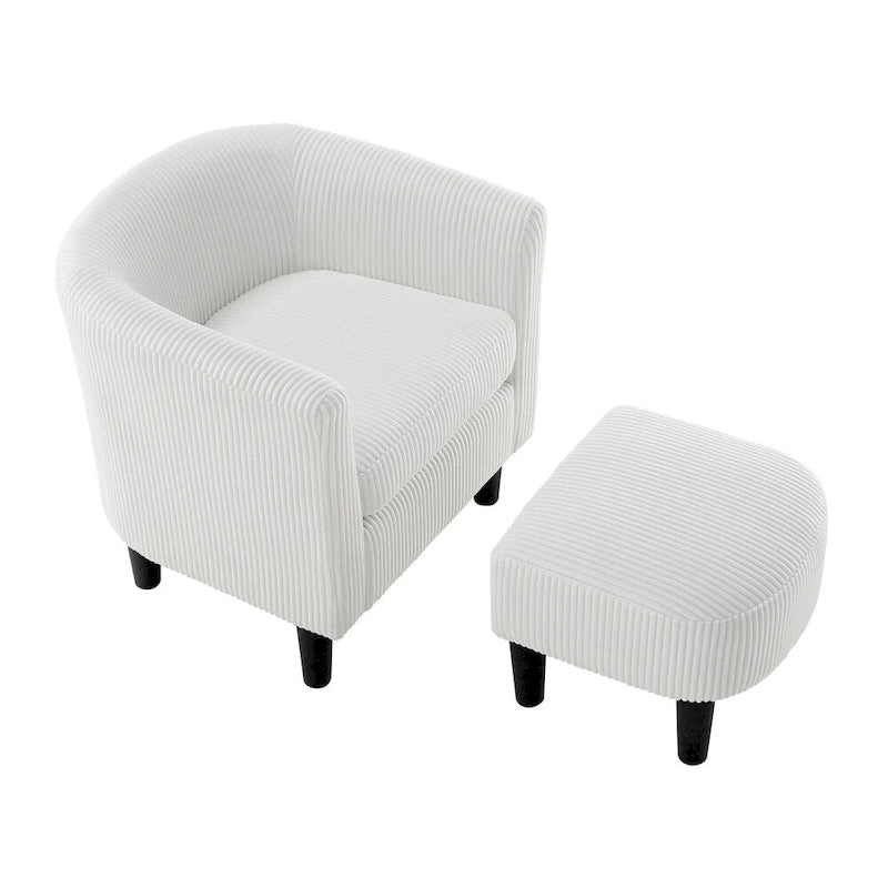 Poltrona d'accento in velluto a coste con pouf e braccioli curvi – Velluto a coste grigio / bianco / giallo / verde / Tessuto nero