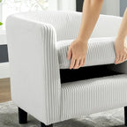 Poltrona d'accento in velluto a coste con pouf e braccioli curvi – Velluto a coste grigio / bianco / giallo / verde / Tessuto nero