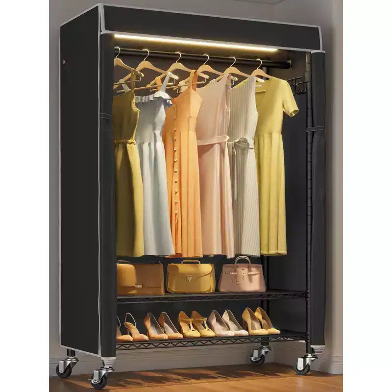 VIPEK R3LC Stender appendiabiti con copertura, Stender appendiabiti resistente con luci LED dimmerabili, Stender appendiabiti in metallo con ruote, Armadio con copertura