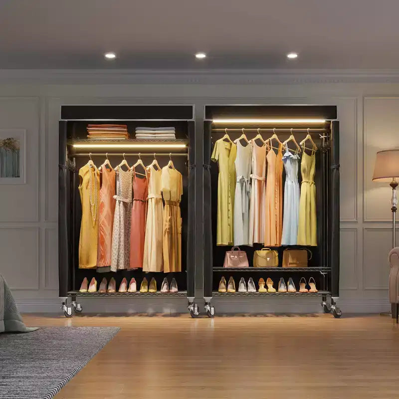 VIPEK R3LC Stender appendiabiti con copertura, Stender appendiabiti resistente con luci LED dimmerabili, Stender appendiabiti in metallo con ruote, Armadio con copertura
