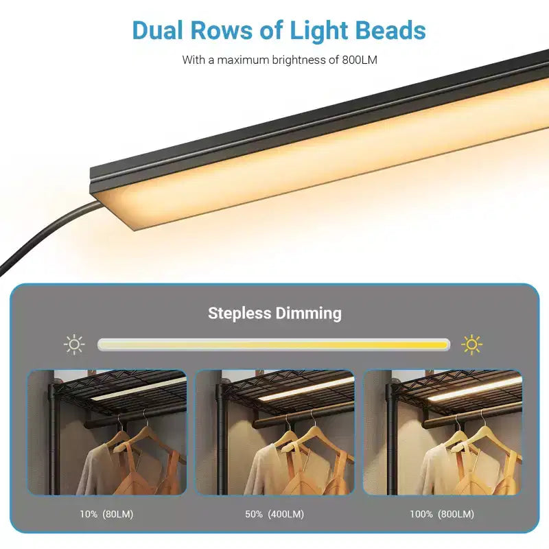 VIPEK R3LC Stender appendiabiti con copertura, Stender appendiabiti resistente con luci LED dimmerabili, Stender appendiabiti in metallo con ruote, Armadio con copertura