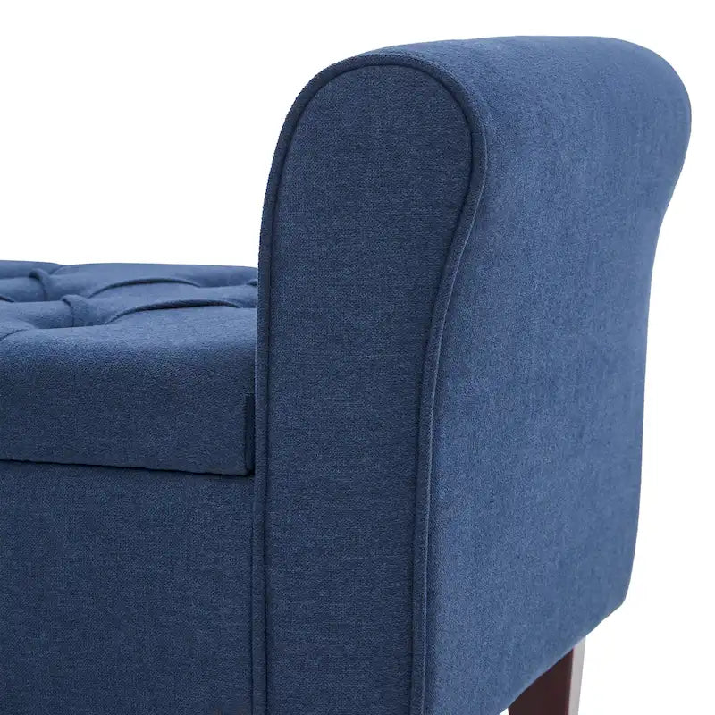 Panca Contenitore Trapuntata Flip-Top da 50,4 Pollici con Braccioli Arrotondati e Gambe in Legno Massello – Verde / Grigio / Beige / Blu / Marrone / Grigio Chiaro / Kaki, Posti a Sedere per 3 Persone