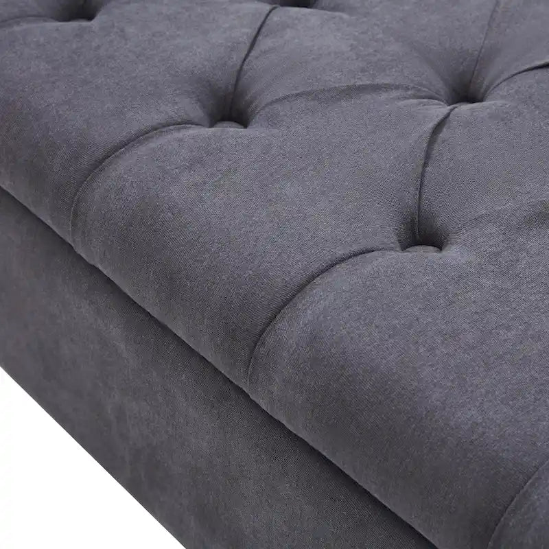Panca Contenitore Trapuntata Flip-Top da 50,4 Pollici con Braccioli Arrotondati e Gambe in Legno Massello – Verde / Grigio / Beige / Blu / Marrone / Grigio Chiaro / Kaki, Posti a Sedere per 3 Persone