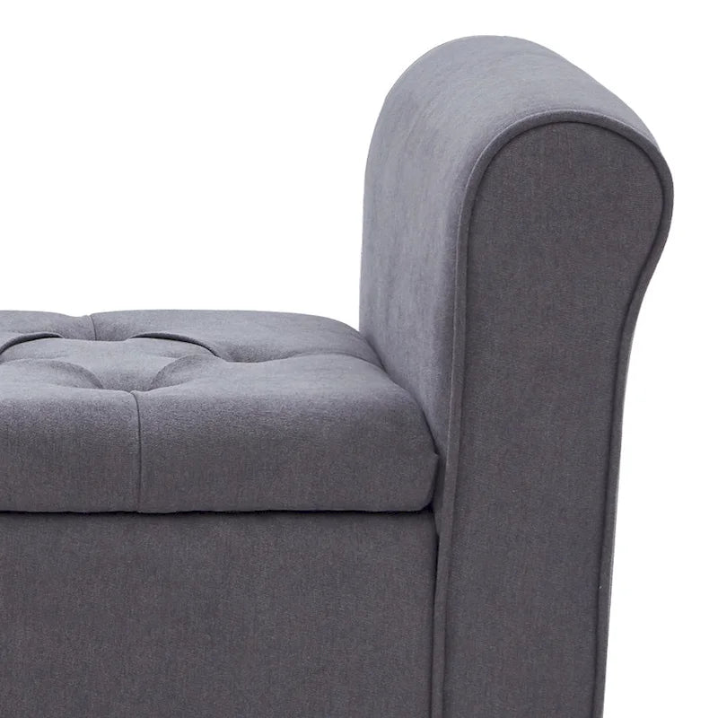 Panca Contenitore Trapuntata Flip-Top da 50,4 Pollici con Braccioli Arrotondati e Gambe in Legno Massello – Verde / Grigio / Beige / Blu / Marrone / Grigio Chiaro / Kaki, Posti a Sedere per 3 Persone