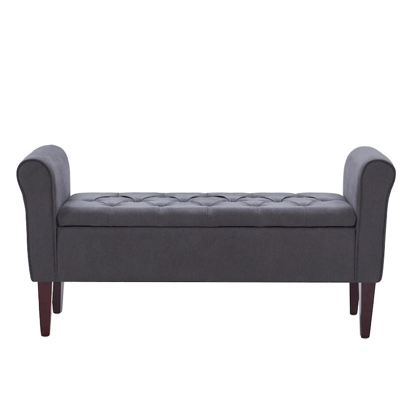 Panca Contenitore Trapuntata Flip-Top da 50,4 Pollici con Braccioli Arrotondati e Gambe in Legno Massello – Verde / Grigio / Beige / Blu / Marrone / Grigio Chiaro / Kaki, Posti a Sedere per 3 Persone