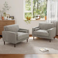 Poltrona d'accento oversize in velluto a coste con sedile trapuntato, braccioli squadrati e gambe coniche in legno – Grigio chiaro / Blu navy / Verde / Beige / Grigio / Giallo