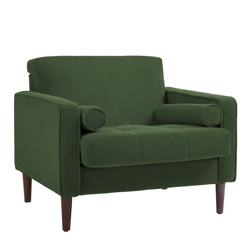 Poltrona d'accento oversize in velluto a coste con sedile trapuntato, braccioli squadrati e gambe coniche in legno – Grigio chiaro / Blu navy / Verde / Beige / Grigio / Giallo