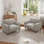 Poltrona d'accento oversize in velluto a coste con sedile trapuntato, braccioli squadrati e gambe coniche in legno – Grigio chiaro / Blu navy / Verde / Beige / Grigio / Giallo