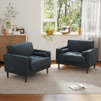 Poltrona d'accento oversize in velluto a coste con sedile trapuntato, braccioli squadrati e gambe coniche in legno – Grigio chiaro / Blu navy / Verde / Beige / Grigio / Giallo