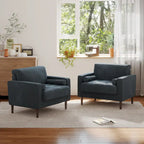 Poltrona d'accento oversize in velluto a coste con sedile trapuntato, braccioli squadrati e gambe coniche in legno – Grigio chiaro / Blu navy / Verde / Beige / Grigio / Giallo