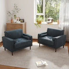 Poltrona d'accento oversize in velluto a coste con sedile trapuntato, braccioli squadrati e gambe coniche in legno – Grigio chiaro / Blu navy / Verde / Beige / Grigio / Giallo