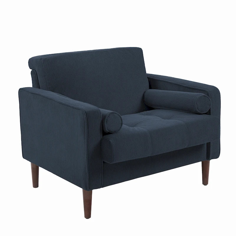 Poltrona d'accento oversize in velluto a coste con sedile trapuntato, braccioli squadrati e gambe coniche in legno – Grigio chiaro / Blu navy / Verde / Beige / Grigio / Giallo